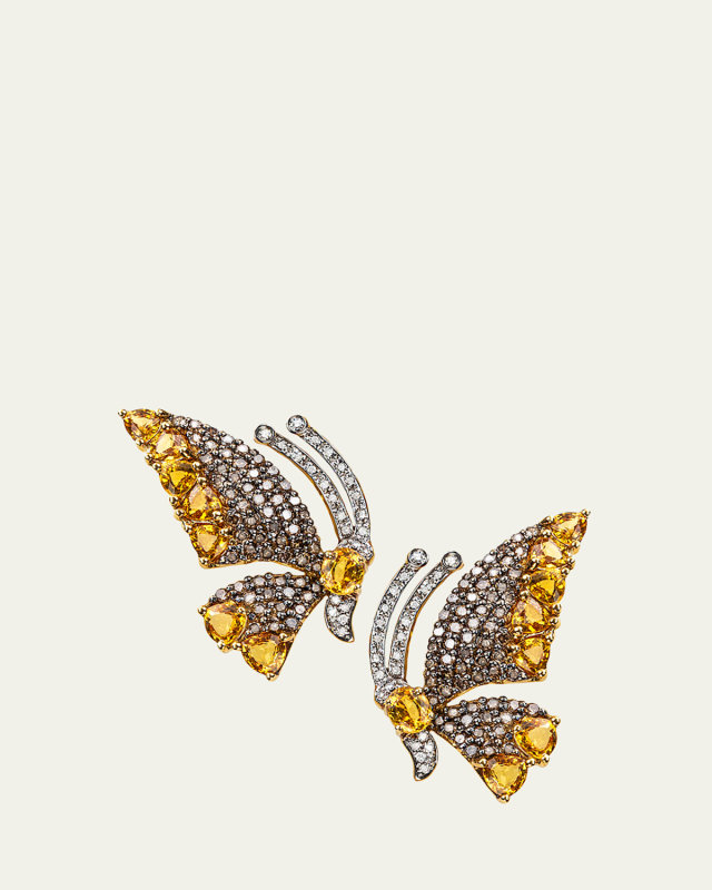 Yellow Gold Diamond and Yellow Sapphire Earrings from Butterfly Collection